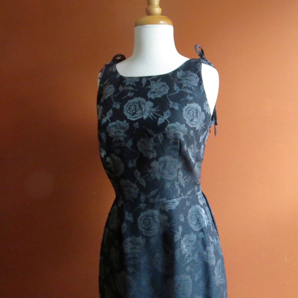 Vtg NICOLE MILLER Brocade Roses Cocktail Dress 8 - Picture 4 of 10